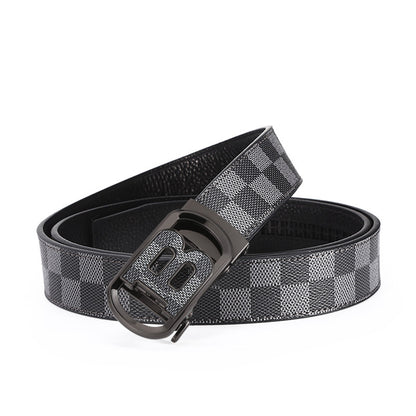 Men's Auto Buckle Belt: Luxury Plaid & Business Casual Additional Image 5