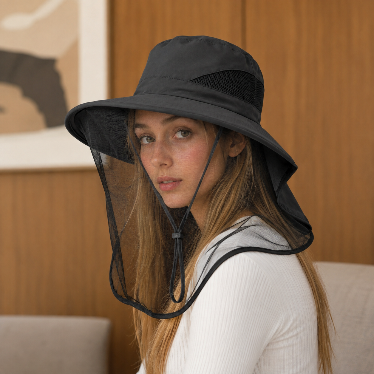 Mosquito Veil Sun Hat with Neck Flap - Breathable UV Protection Additional Image 5