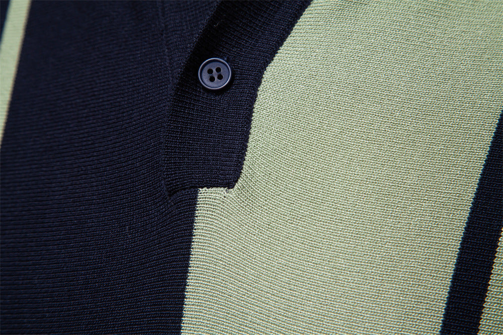 Men's Knitted Stripe Polo Shirt - Summer Casual Style Additional Image 5