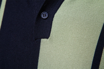 Men's Knitted Stripe Polo Shirt - Summer Casual Style Additional Image 5