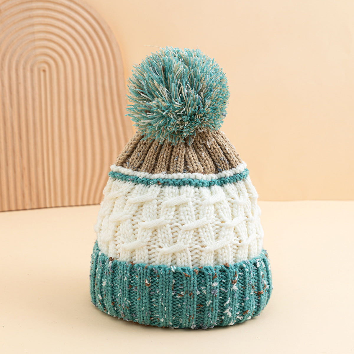 Cozy Mixed Color Knit Beanie with Pom Additional Image 5