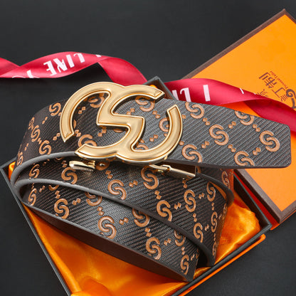 Genuine Leather Belt with Auto Buckle - Business Casual Additional Image 5