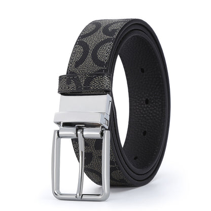 Genuine Leather Rotating Buckle Belt - Business Casual Additional Image 5