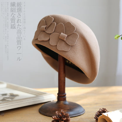 Stylish Wool Beret Hat with Bow - Vintage Chic Additional Image 5