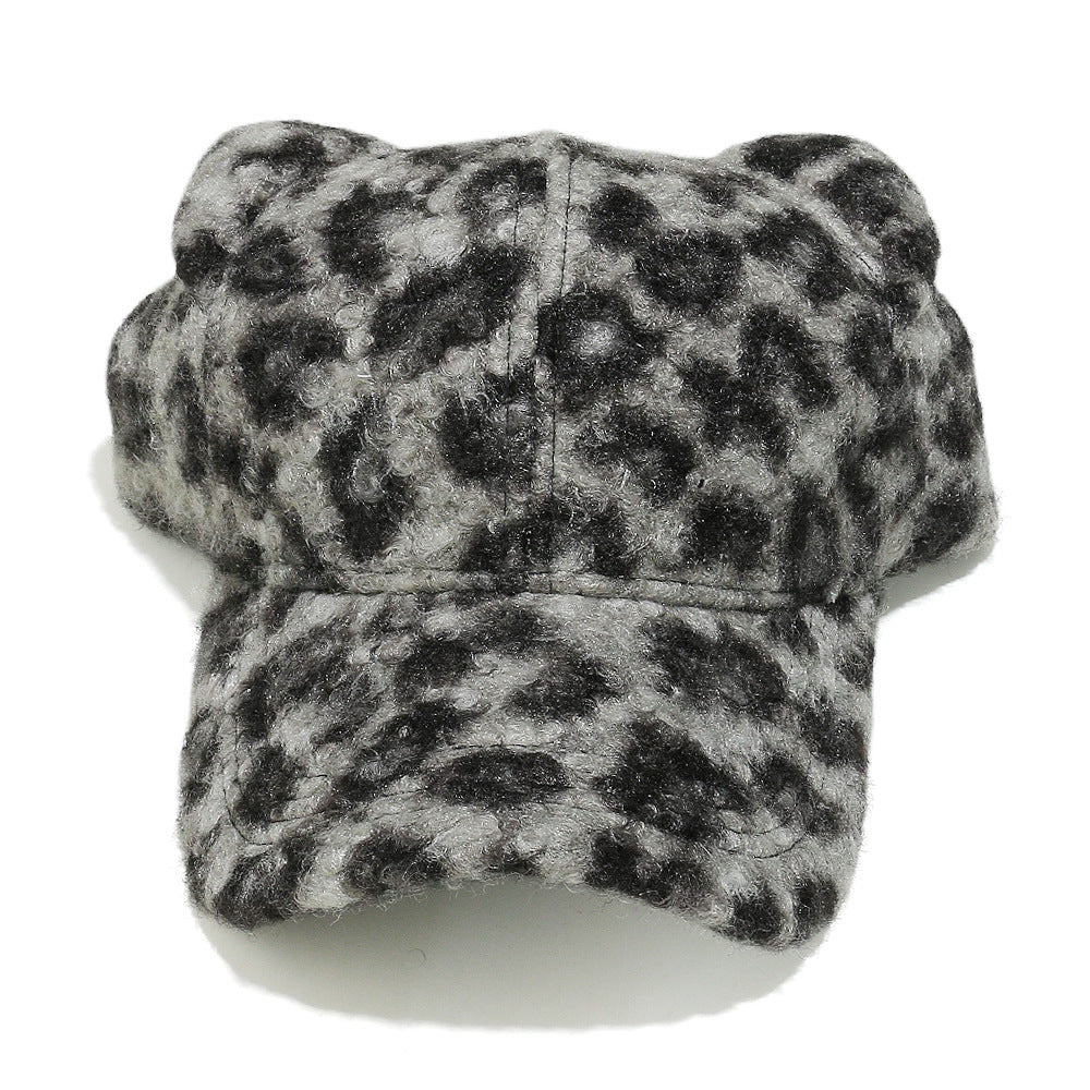 Cute Bear Ear Leopard Print Fuzzy Baseball Cap Additional Image 5