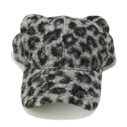 Cute Bear Ear Leopard Print Fuzzy Baseball Cap Additional Image 5