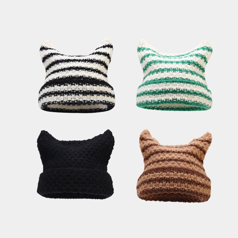 Kids Bear Ear Striped Knit Hat Additional Image 5