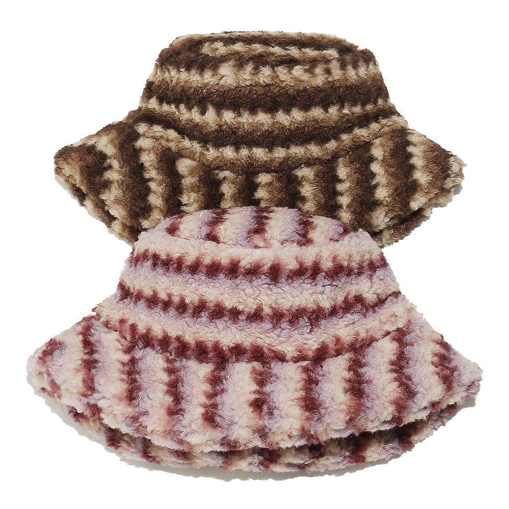 Cozy Lamb Hair Plush Fisherman Hat - Gradient Stripes Additional Image 5