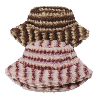 Cozy Lamb Hair Plush Fisherman Hat - Gradient Stripes Additional Image 5