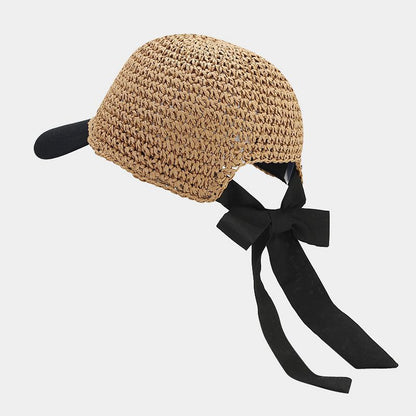 Elegant Crochet Straw Sun Hat with Contrast Bow Strap Additional Image 5