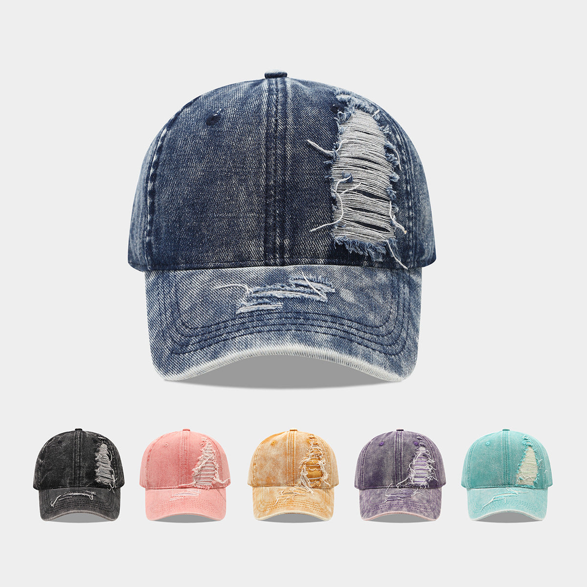 Distressed Denim Baseball Cap | Korean Streetwear Additional Image 5