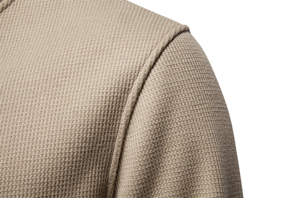 Men's Waffle Knit Baseball Collar Sweatshirt Additional Image 5
