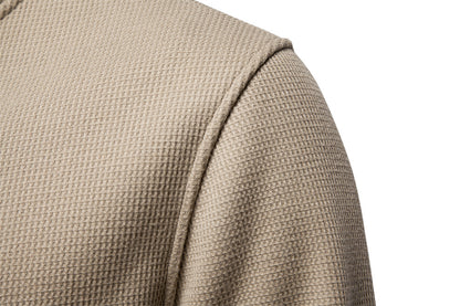 Men's Waffle Knit Baseball Collar Sweatshirt Additional Image 5