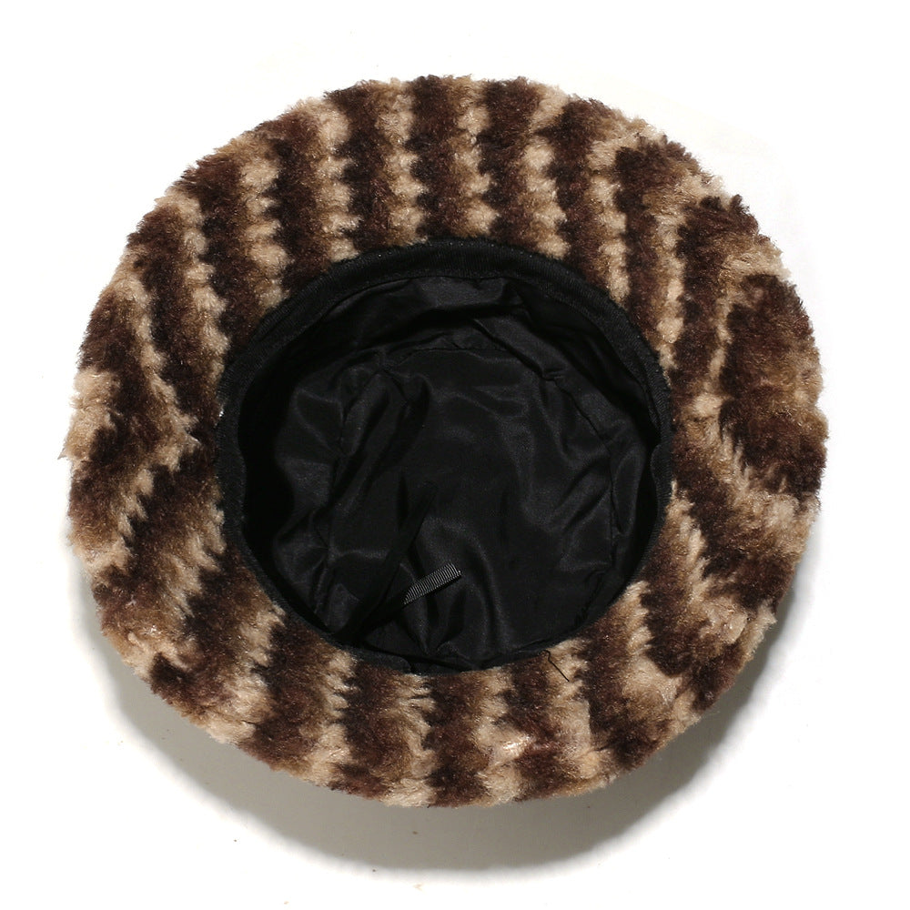 Cozy Lamb Hair Plush Fisherman Hat - Gradient Stripes Additional Image 6