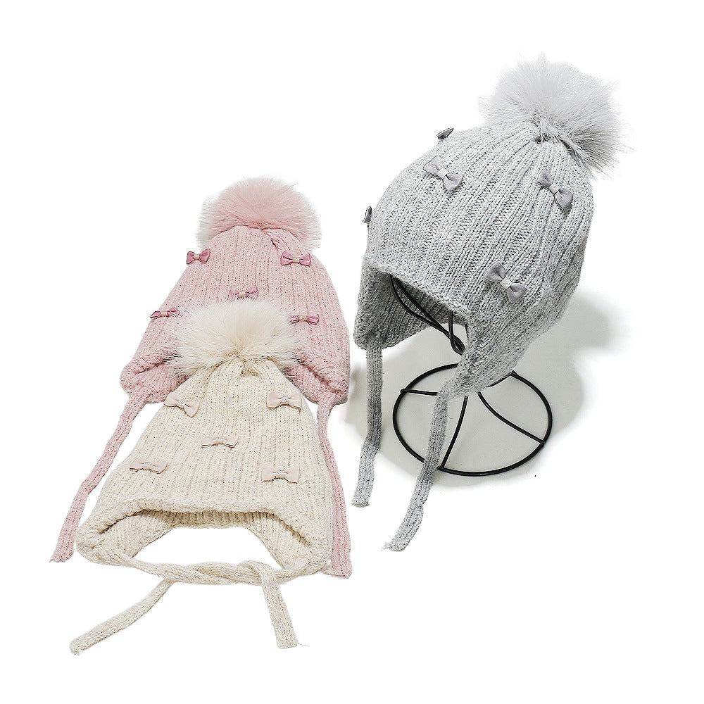 Girls' Bow Earflap Knit Hat - Cozy Winter Style Additional Image 6