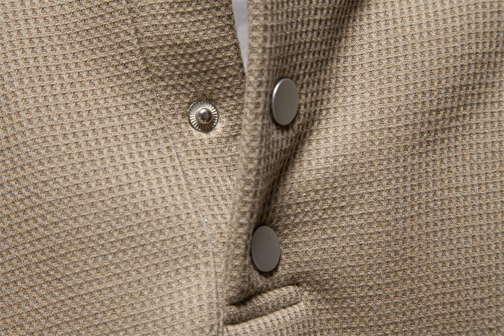 Men's Waffle Knit Baseball Collar Sweatshirt Additional Image 6