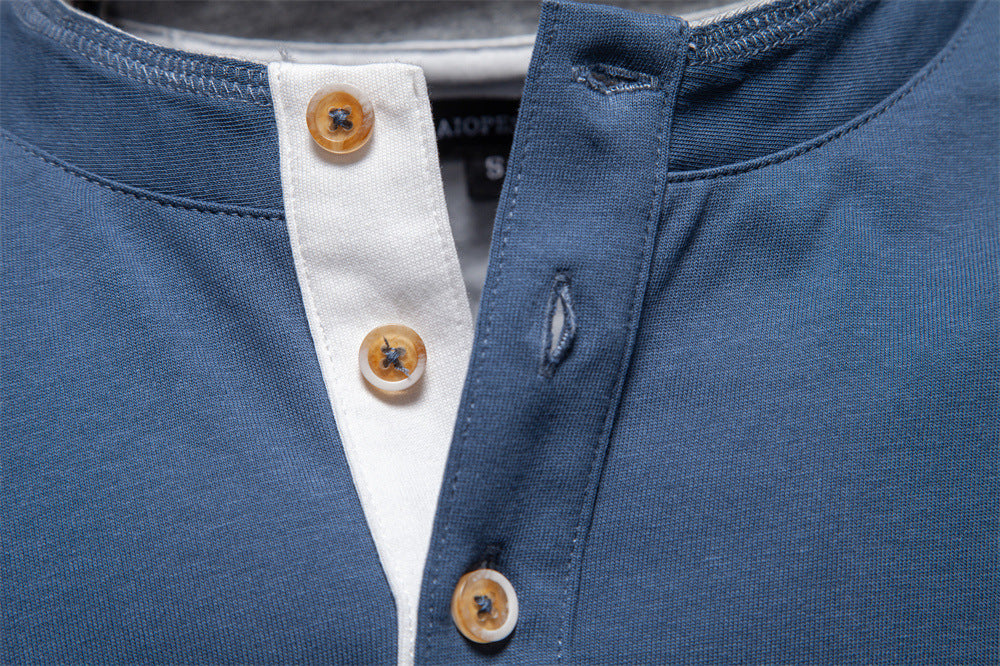 Men's Contrast Henley Long-Sleeve Tee Additional Image 6