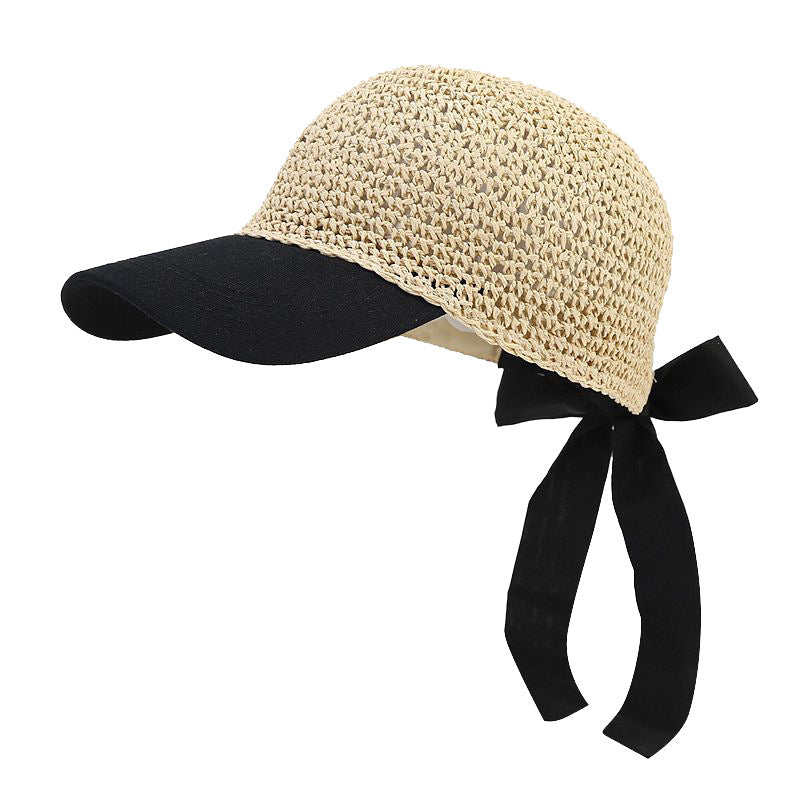Elegant Crochet Straw Sun Hat with Contrast Bow Strap Additional Image 6