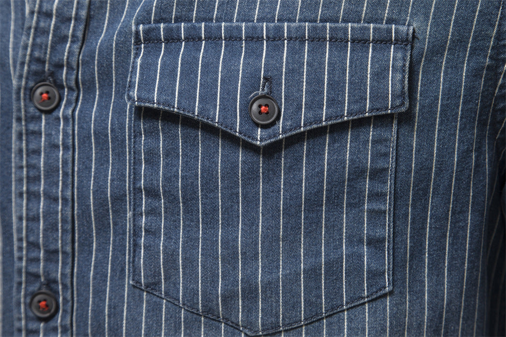 Men's Washed Stripe Denim Shirt Additional Image 6