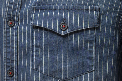 Men's Washed Stripe Denim Shirt Additional Image 6