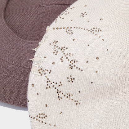 Rhinestone Flower Knit Beret - Chic Artist Painter Hat Additional Image 7
