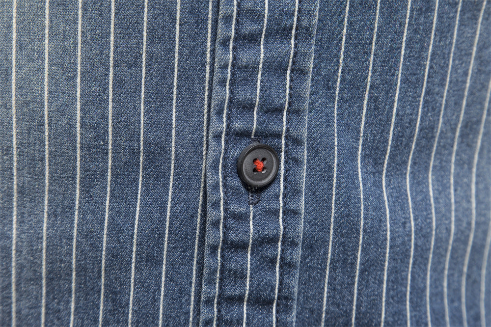 Men's Washed Stripe Denim Shirt Additional Image 7