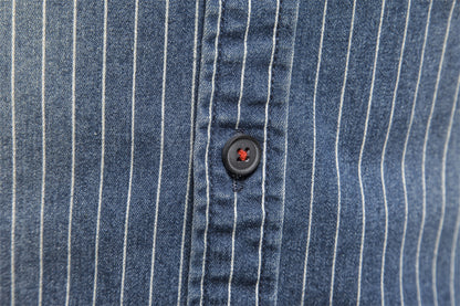 Men's Washed Stripe Denim Shirt Additional Image 7
