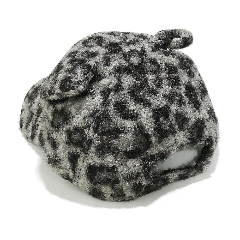 Cute Bear Ear Leopard Print Fuzzy Baseball Cap Additional Image 7