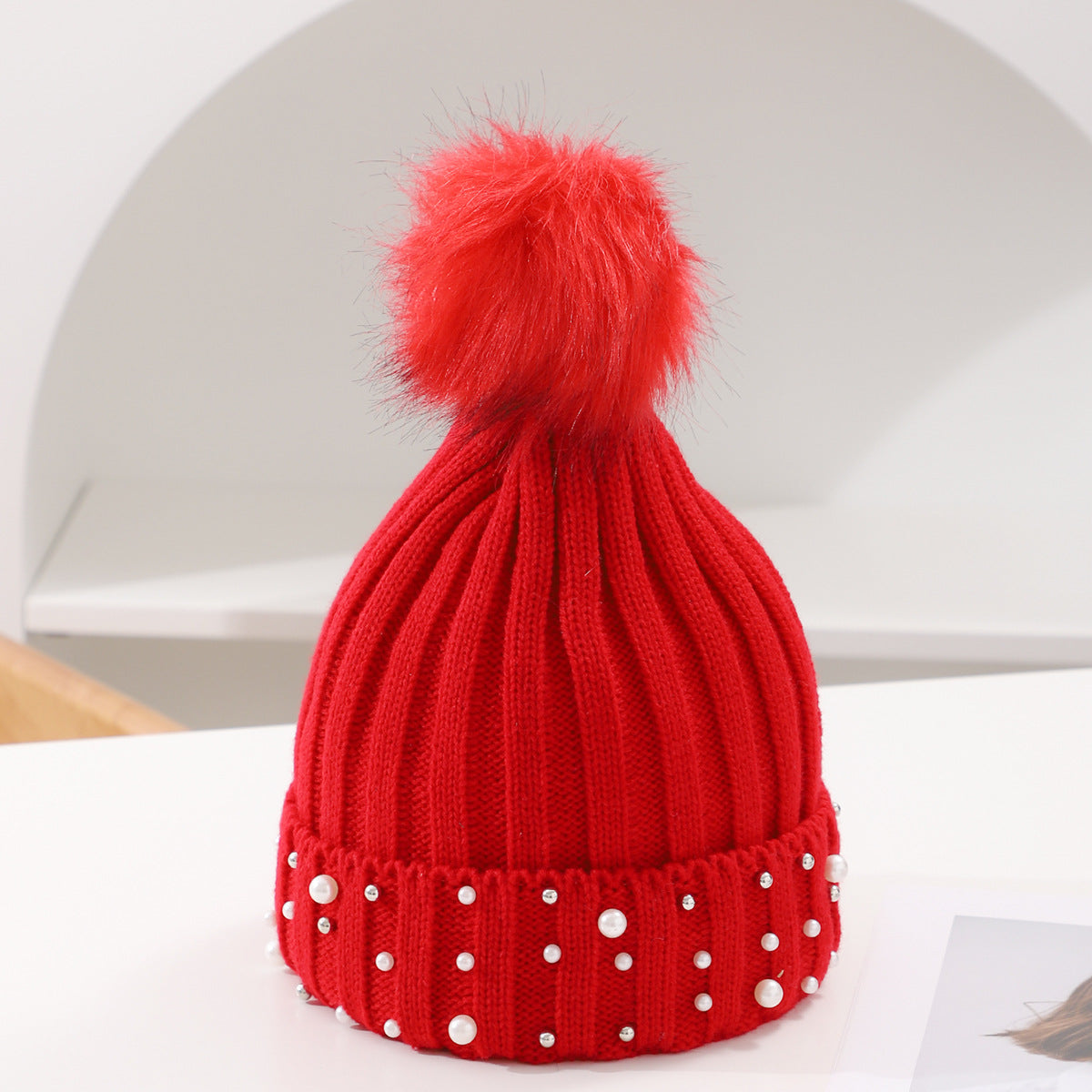Pearl Knit Pom-Pom Beanie - Cozy Winter Hat Additional Image 7