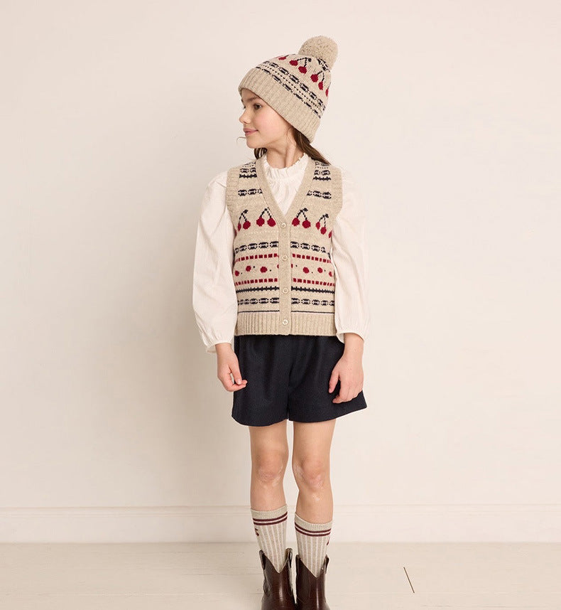 Girls' Cherry Wool Knit Hat - French Style Additional Image 7