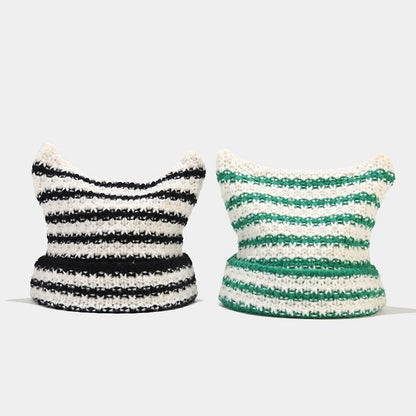 Kids Bear Ear Striped Knit Hat Additional Image 7