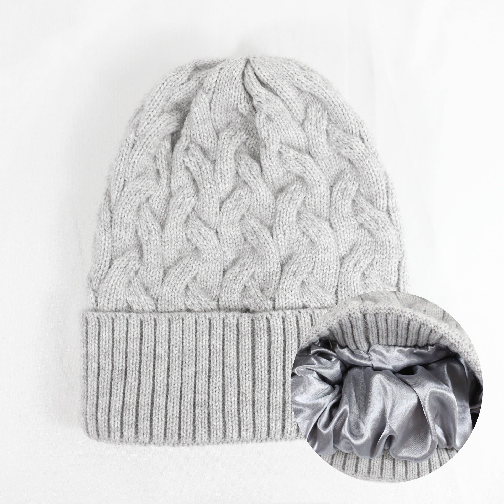 Cashmere Blend Cable Knit Beanie - Satin Lined Additional Image 7