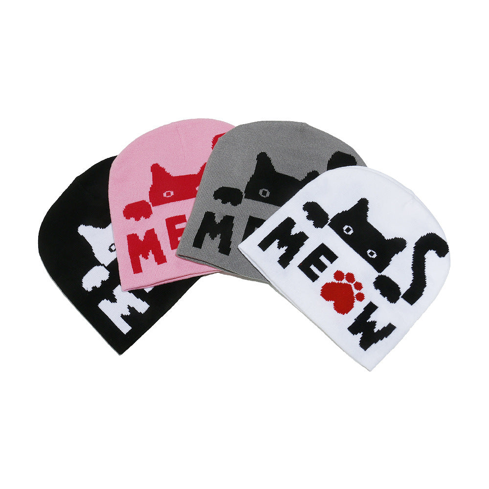 Cute Cat Jacquard Knit Beanie - Cozy Winter Hat Additional Image 7