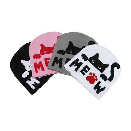 Cute Cat Jacquard Knit Beanie - Cozy Winter Hat Additional Image 7