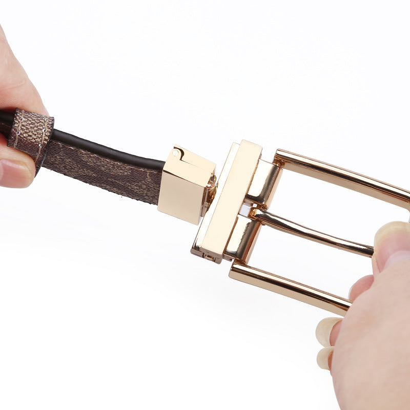 Genuine Leather Rotating Buckle Belt - Business Casual Additional Image 8