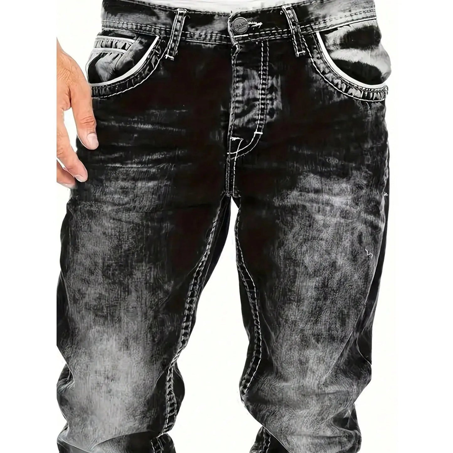 Vintage Wash Straight Leg Hip Hop Jeans Additional Image 8