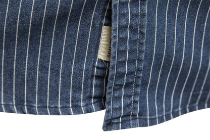 Men's Washed Stripe Denim Shirt Additional Image 8