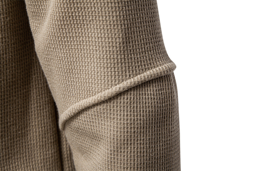 Men's Waffle Knit Baseball Collar Sweatshirt Additional Image 8