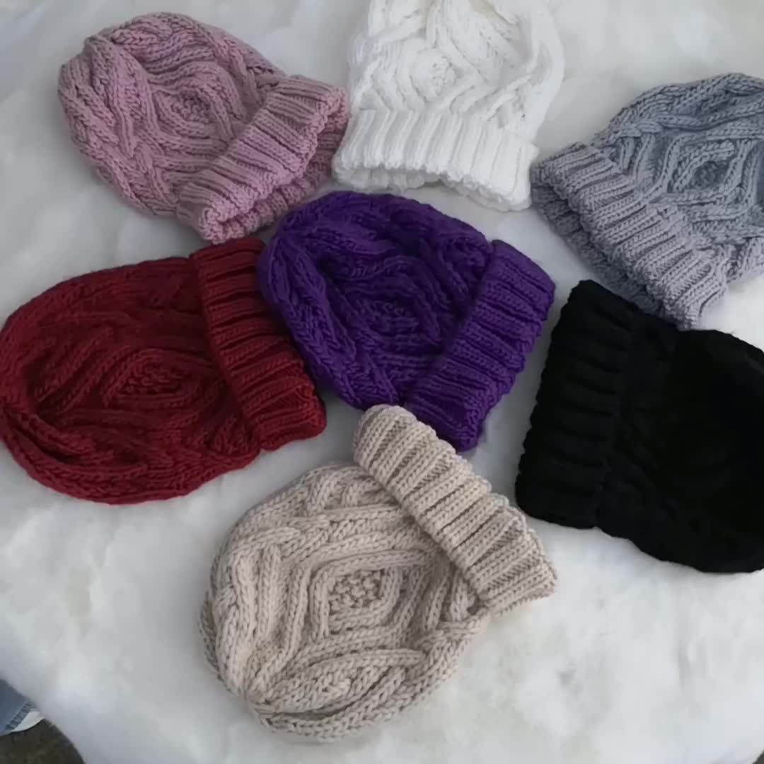 Diamond Knit Wool Hat - Cozy Autumn/Winter Style Additional Image 8