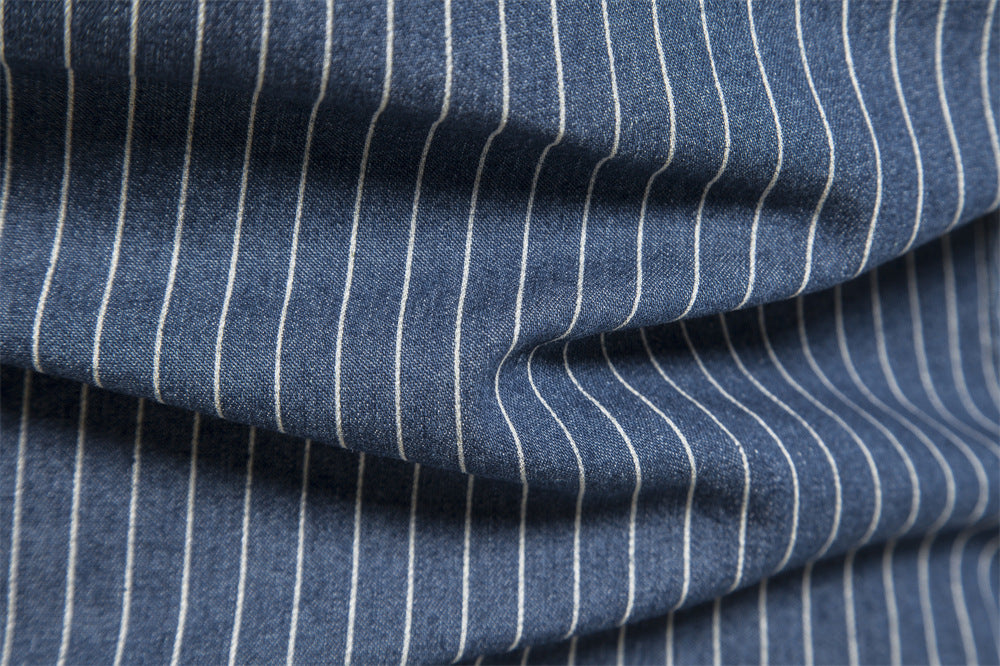 Men's Washed Stripe Denim Shirt Additional Image 9