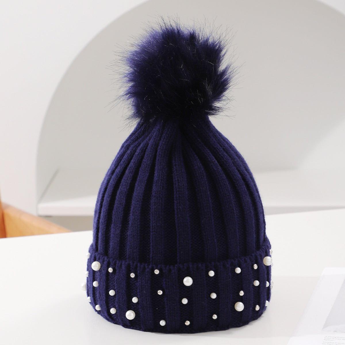 Pearl Knit Pom-Pom Beanie - Cozy Winter Hat Additional Image 9