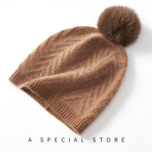 Cozy Cashmere Beanie with Genuine Fur Pom Additional Image 9