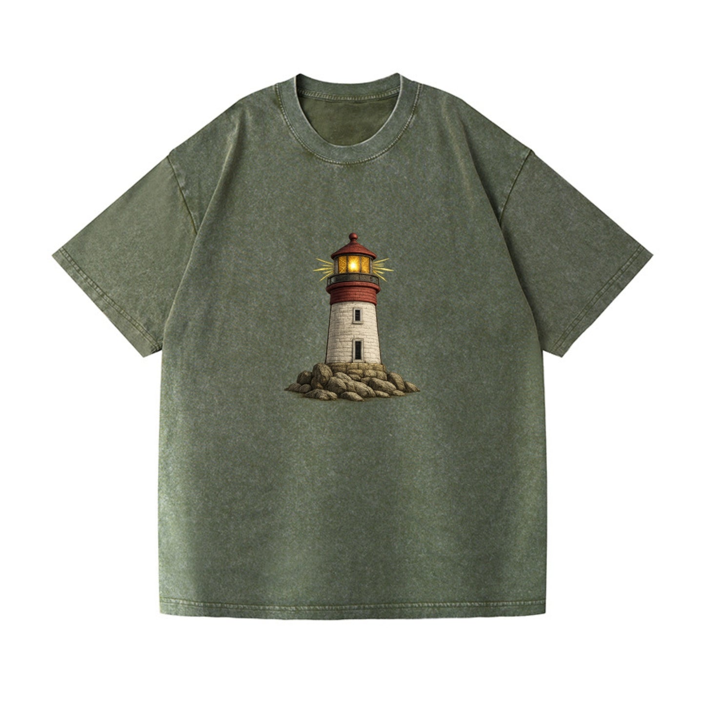 illuminated lighthouse on a rocky shore Hat