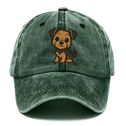 yorkipoo small brown and black sitting pose portrait design Hat