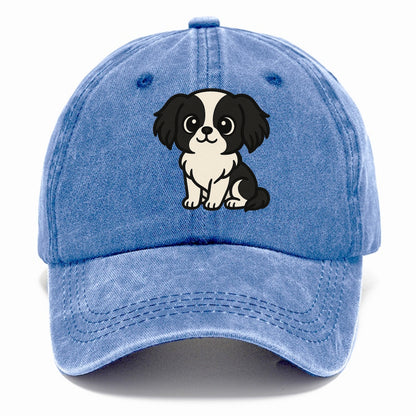 japanese chin black and white sitting pose portrait design Hat