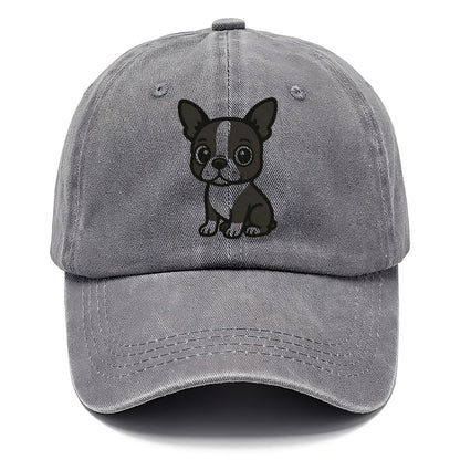 boston terrier black and white sitting pose with tuxedo markings portrait design Hat