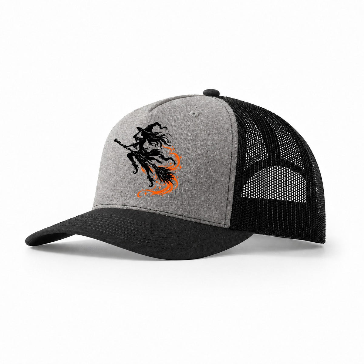 Airborne Witch On A Broom Witch Magic Trucker Hat – Grey Black