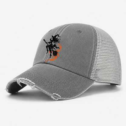 Airborne Witch On A Broom Witch Magic Washed Trucker Hat – Grey