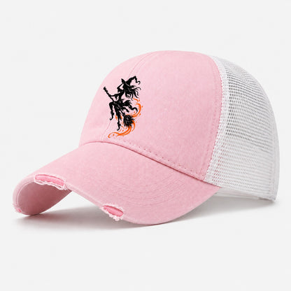 Airborne Witch On A Broom Witch Magic Washed Trucker Hat – Light Pink