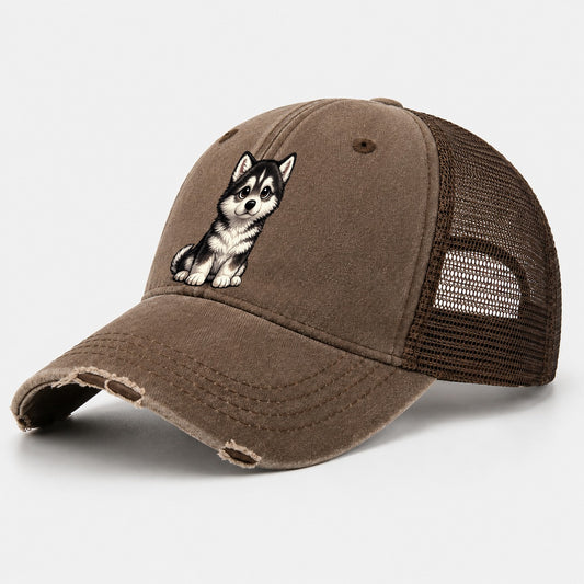 Alaskan Malamute Sitting Sweetheart Washed Trucker Hat – Coffee